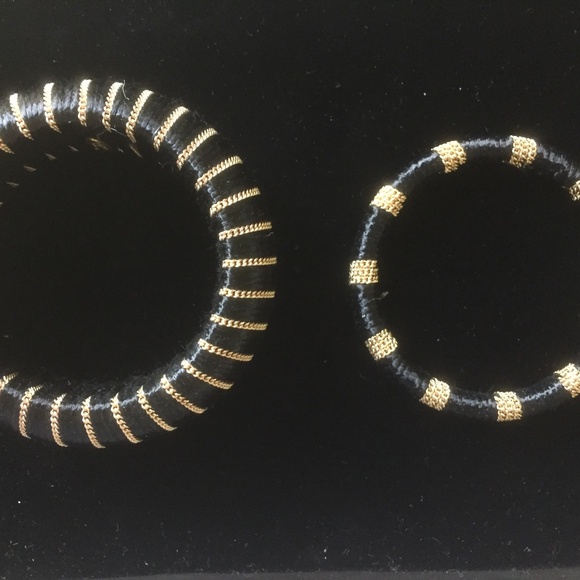 Cara NY Set of 2 Black Ribbon & Gold Chain Bangle Bracelets/1 1/2" & 3/8" Wide - Picture 3 of 4